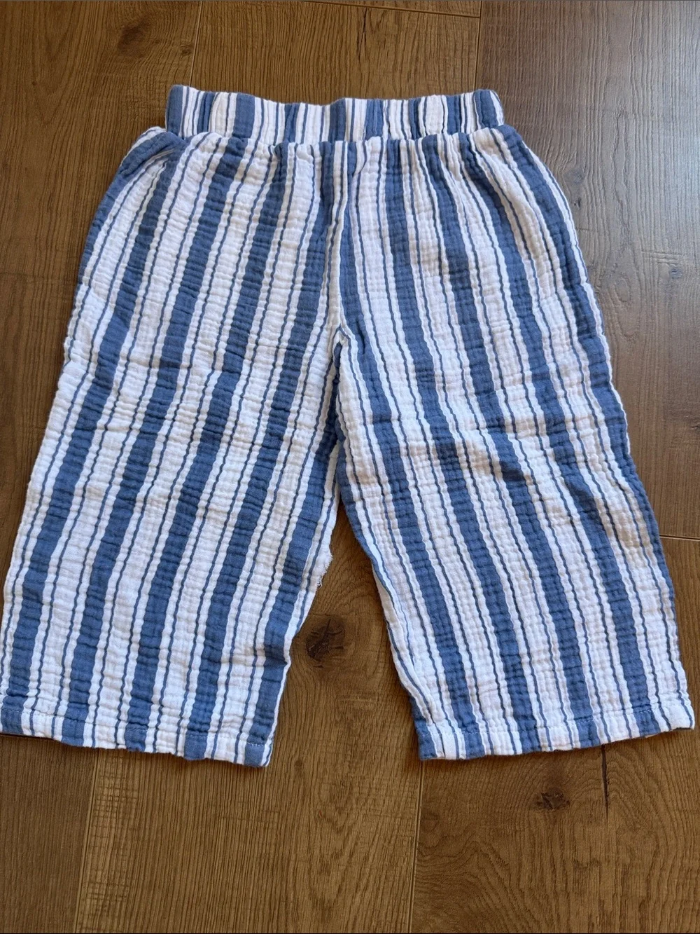 Little Lass Blue & White Striped Linen Kids Pants Set